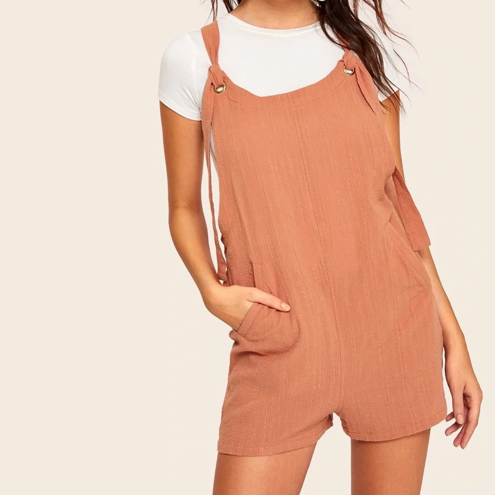 🧡Knotted Strap Overall Shorts - Picture 2 of 7